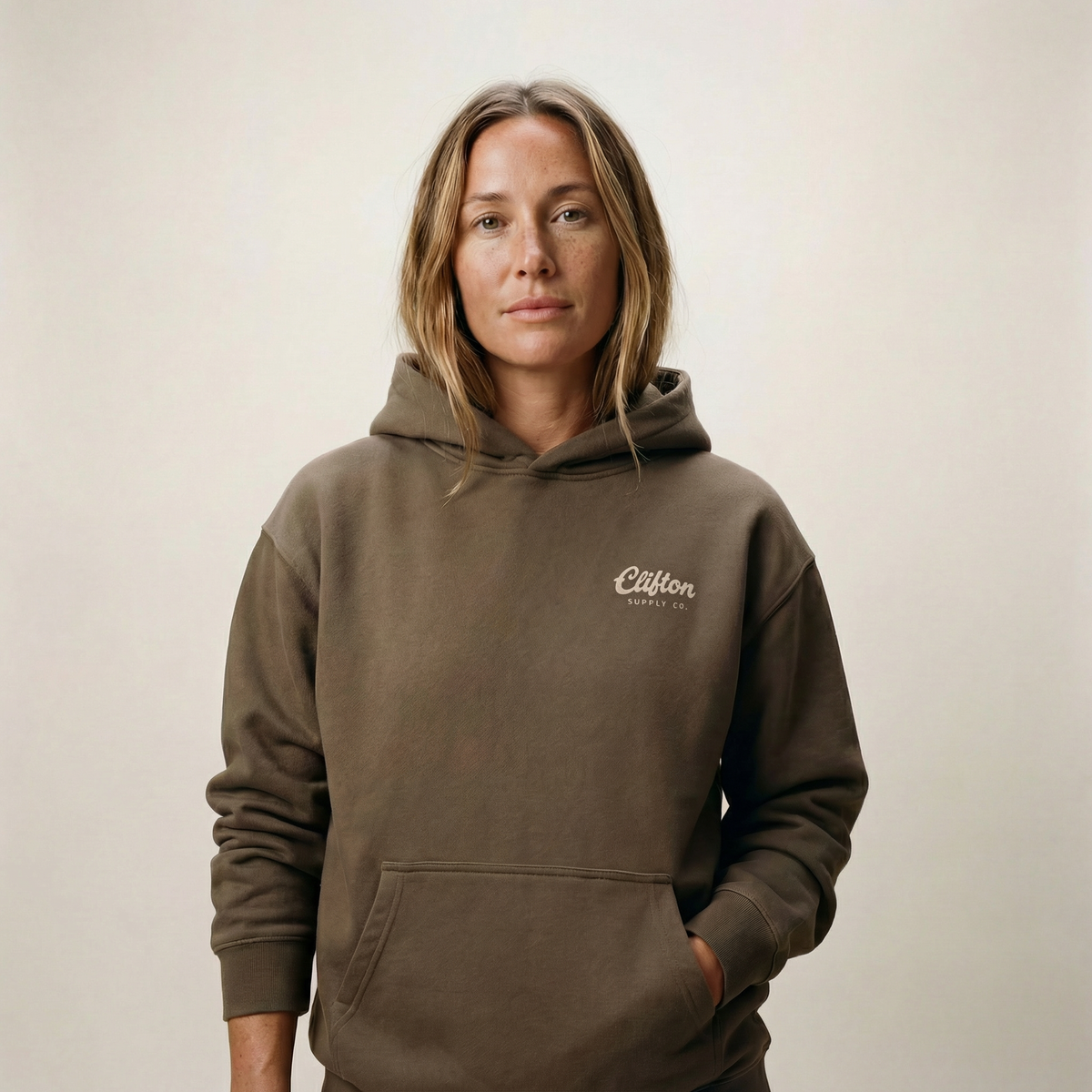 Clifton Logo Hoodie Faded Brown